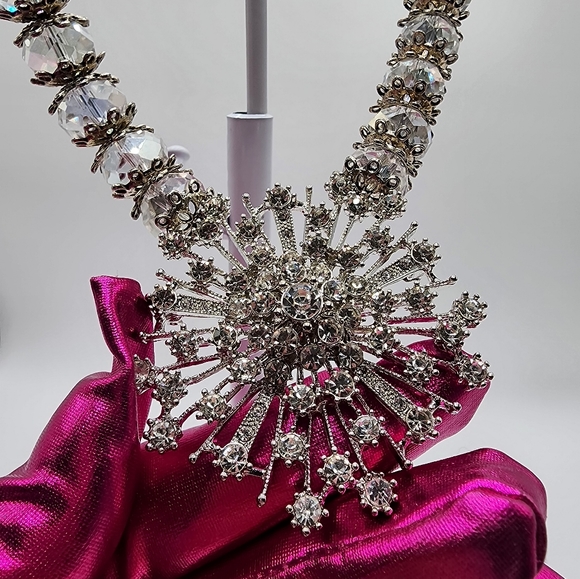 Custom Design Elegant Sparkle Statement Necklace + Earrings, NWOT - Picture 12 of 17